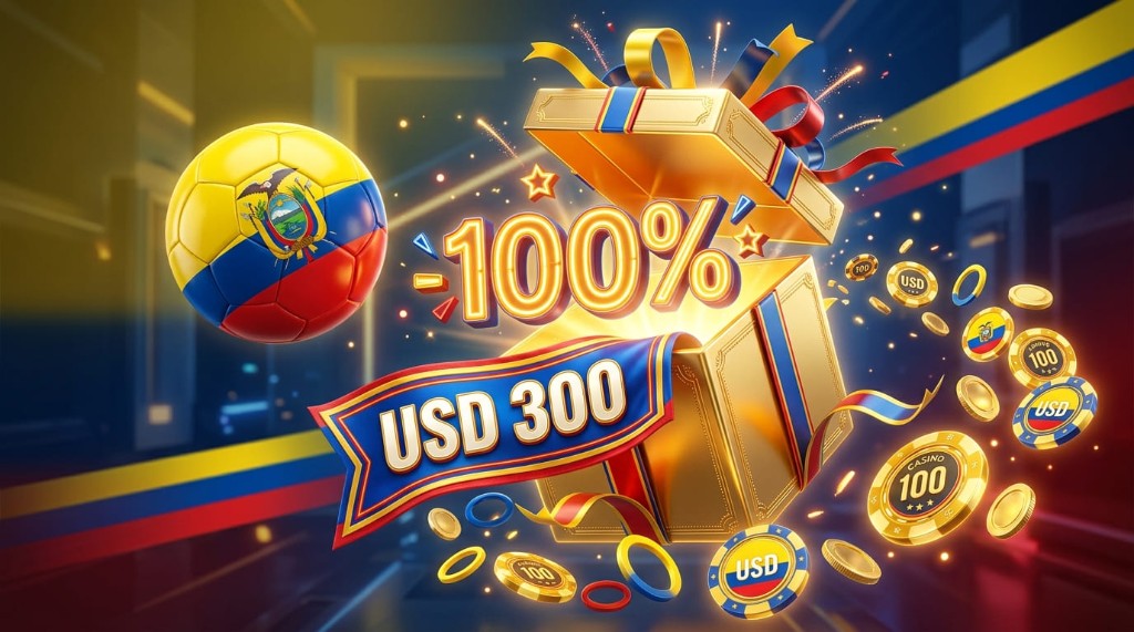 Promoción 100 por ciento hasta USD 300 con balón de la bandera ecuatoriana
